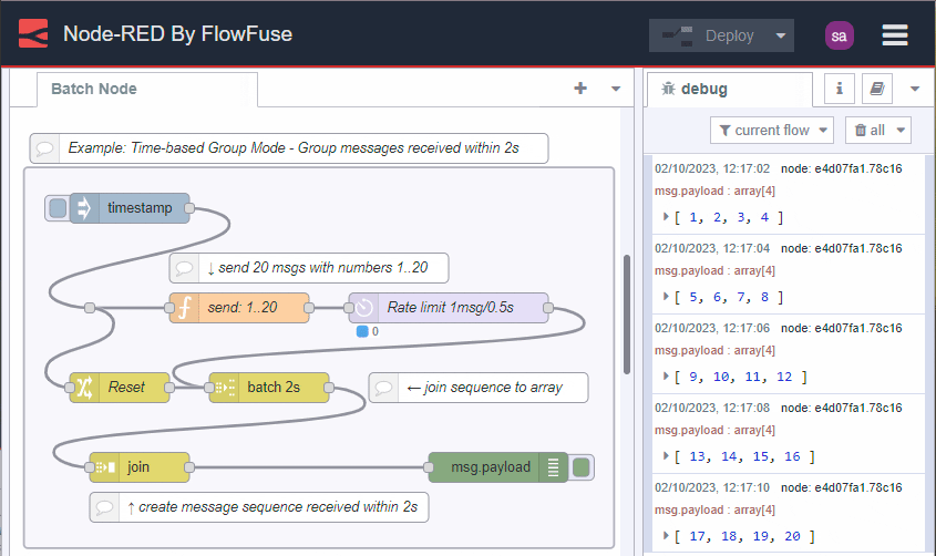 Batching messages into 2 second groups